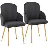 Dahlia Dining Chair in Gold Metal, Chrome & Grey Fabric (Set of 2)